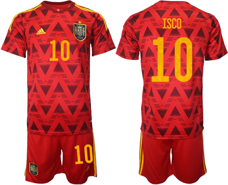 Men 2022 World Cup National Team Spain home red #10 Soccer Jersey->spain jersey->Soccer Country Jersey